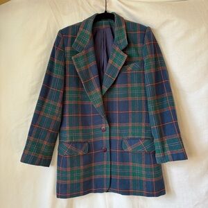 Vintage Signature Expressions Blue and Green Wool Plaid Blazer 12